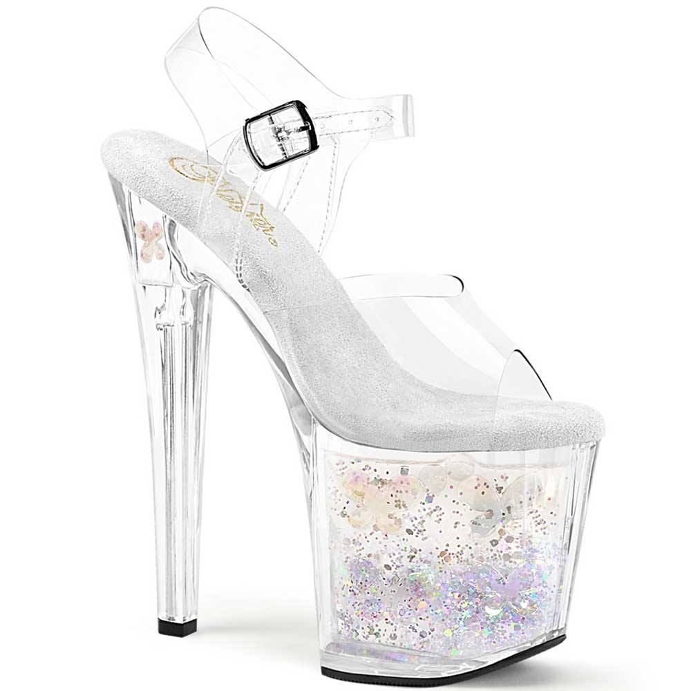 Pleaser - ENCHANT708AQUA02 Sandale à bride à la cheville, Pole dance chaussures - Transparent/Couleur argent Product image